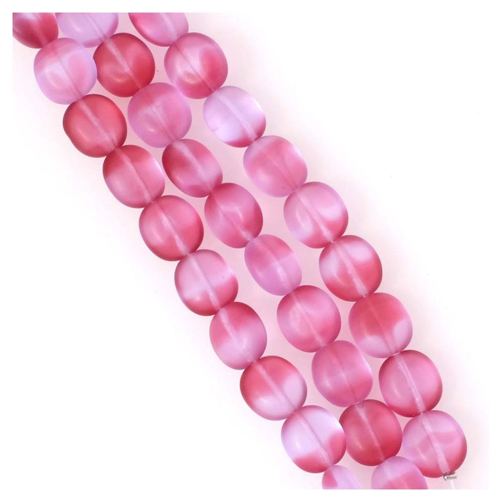 Perles de Bohème Ovales 10 x 9,5 mm Fuschia bleuté mat sur Fil 12 cm - Perles Corner - Rougier et Plé