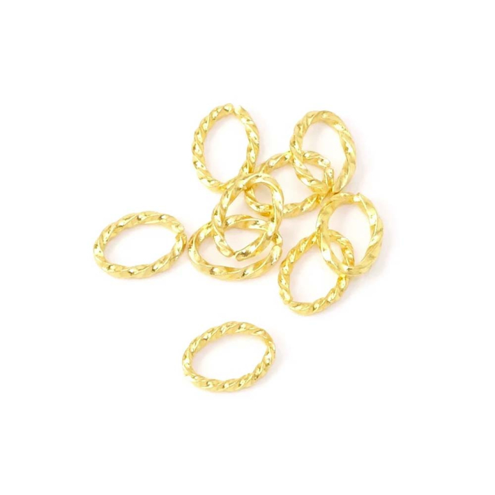 Anneaux Ovales Torsadés 6 x 8,5 mm Doré à l'or fin 24K - 10 pcs - Perles Corner - Rougier et Plé