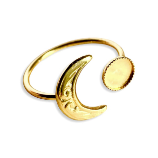 Bague Ajustable Lune et Cabochon ø 6 mm Plaqué Or 16K - Perles Corner - Rougier et Plé