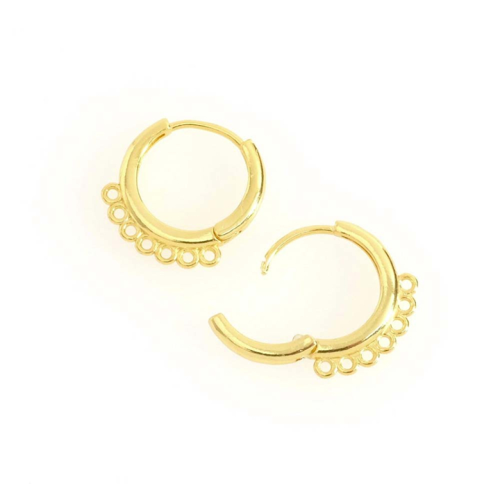 Boucles d'oreilles Créoles ø 16 mm avec 7 Anneaux Doré à l'or fin 24K - 2 pcs - Perles Corner - Rougier et Plé