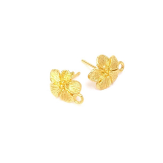 Clous d'oreilles Fleurs 9,6 x 12 mm avec Anneau d'accroche Doré à l'or fin 24K - 2 pcs - Perles Corner - Rougier et Plé