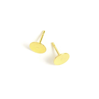 Clous d'oreilles Plateau Rond ø 8 mm à coller Doré à l'or fin 24K - 4 pcs - Perles Corner - Rougier et Plé