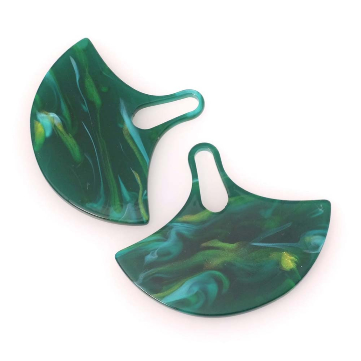 Pendentifs Ginkgo 43 x 51,5 mm en Acétate Vert marbré 2 pcs - Perles Corner - Rougier et Plé