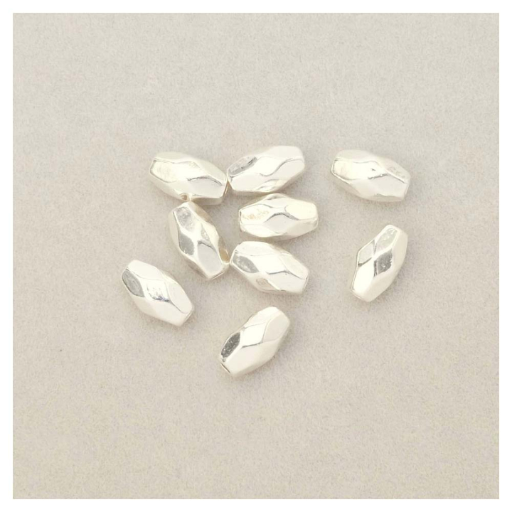 Perles Olives Facettées 4 x 7 mm Argenté 925 - 5 pcs - Perles Corner - Rougier et Plé