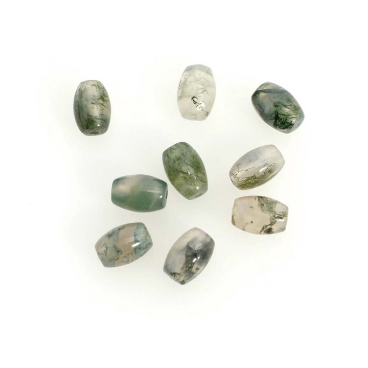 Perles Ovales en Pierre Naturelle 6 x 9 mm Agate Mousse 4 pcs - Perles Corner - Rougier et Plé