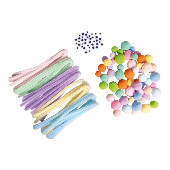Assortiment Pompon Chenille et Yeux mobiles Pastel 125 pcs - Rayher - Rougier et Plé