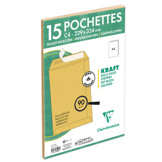 Enveloppe auto-adhésive 22.9 x 32.4 cm Kraft brun 15 pcs - Clairefontaine - Rougier et Plé