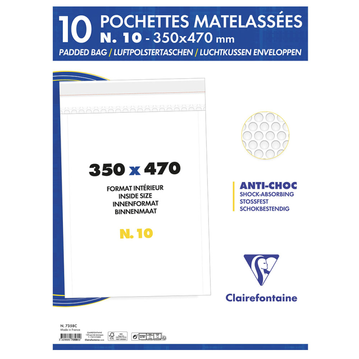Enveloppe bulle anti-choc n.10 35 x 47 cm Kraft blanc 10 pcs - Clairefontaine - Rougier et Plé