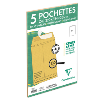 Enveloppe à soufflet 22.9 x 32.4 x 3 cm Kraft armé 5 pcs - Clairefontaine - Rougier et Plé