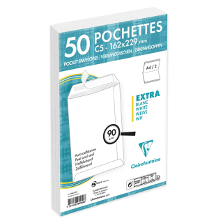 Enveloppe auto-adhésive 16.2 x 22.9 cm Blanche 50 pcs - Clairefontaine - Rougier et Plé