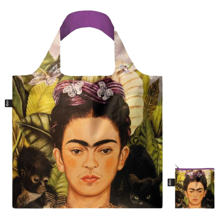 Sac shopping pliable avec pochette zip F. Kahlo Autoportrait avec un oiseau chantant - Loqi - Rougier et Plé