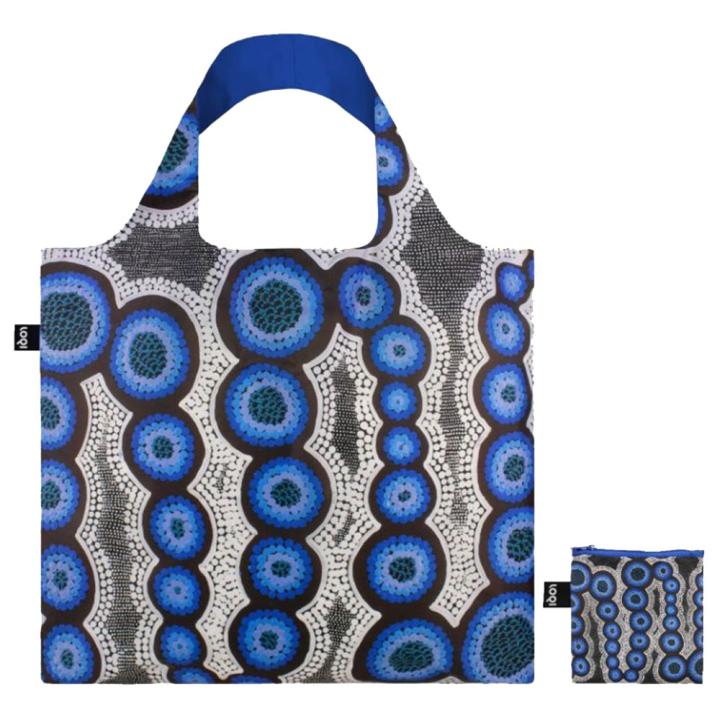 Sac shopping pliable avec pochette zip K. Nangala Egan Water Dreaming Blue - Loqi - Rougier et Plé