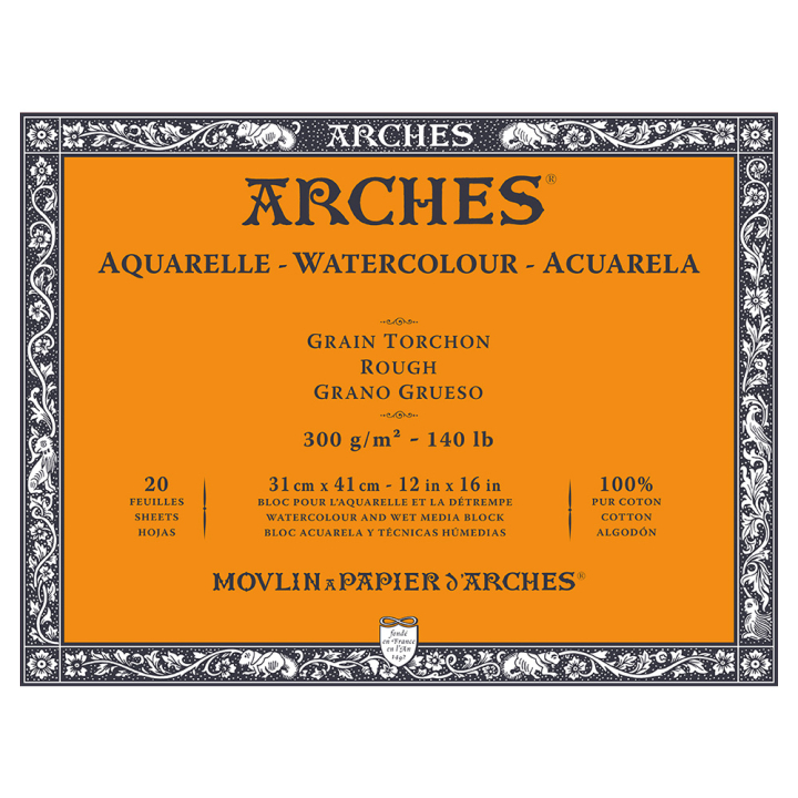 Papier aquarelle bloc de 20 feuilles 31 x 41 cm 300 g - grain torchon - Arches - Rougier et Plé