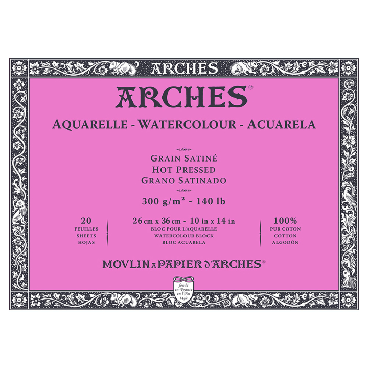 Papier aquarelle bloc de 20 feuilles 26 x 36 cm 300 g - grain satiné - Arches - Rougier et Plé