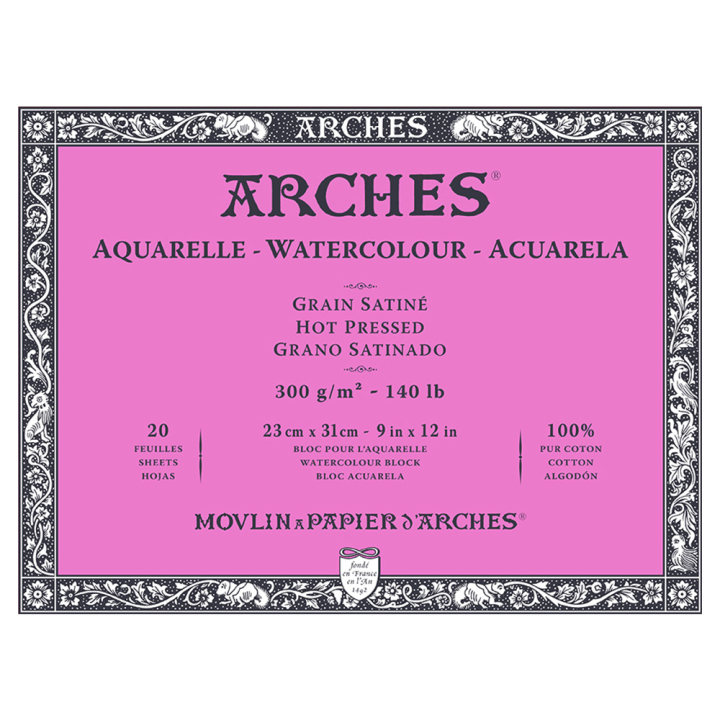 Papier aquarelle bloc de 20 feuilles 23 x 31 cm 300 g - grain satiné - Arches - Rougier et Plé
