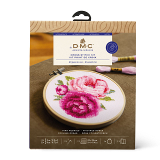Kit Point de croix Pivoines roses - DMC - Rougier et Plé