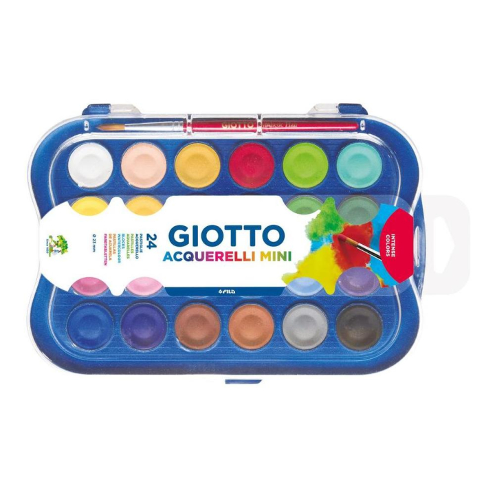 Pastille Aquarelle 23 mm - Boîte de 24 pcs + pinceau - Giotto - Rougier et Plé