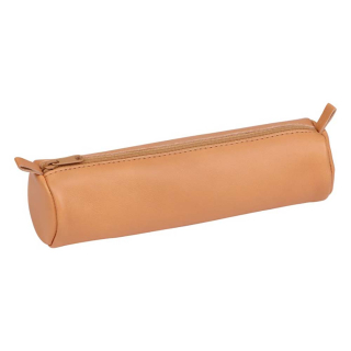 Trousse ronde en cuir naturel 5,5 x 22 cm - Clairefontaine - Rougier et Plé