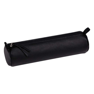 Trousse ronde en cuir lisse Noir 5,5 x 22 cm - Clairefontaine - Rougier et Plé