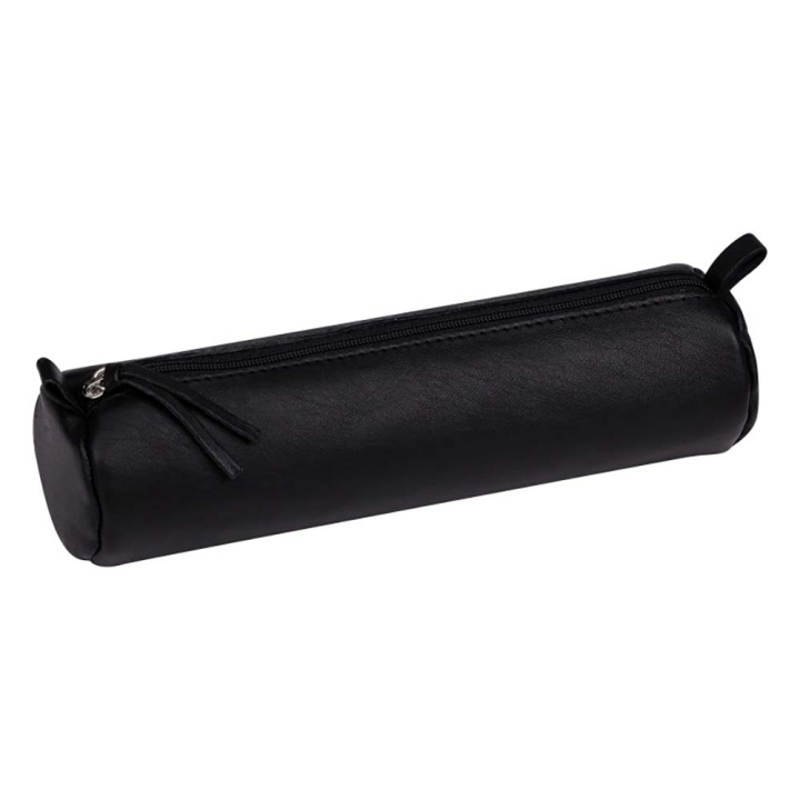 Trousse ronde en cuir lisse Noir 5,5 x 22 cm - Clairefontaine - Rougier et Plé