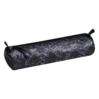Trousse ronde en cuir scintillant Noir serpent 5,5 x 22 cm - Clairefontaine - Rougier et Plé