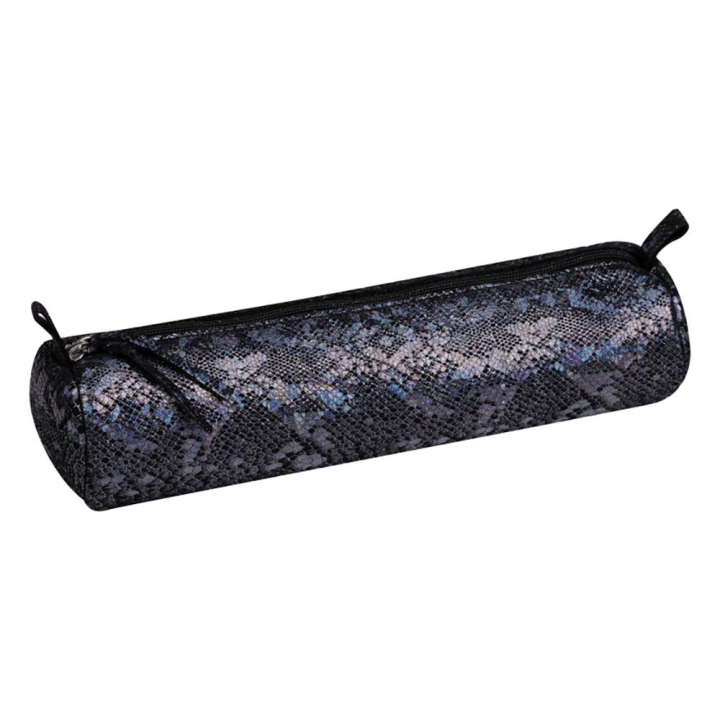 Trousse ronde en cuir scintillant Noir serpent 5,5 x 22 cm - Clairefontaine - Rougier et Plé