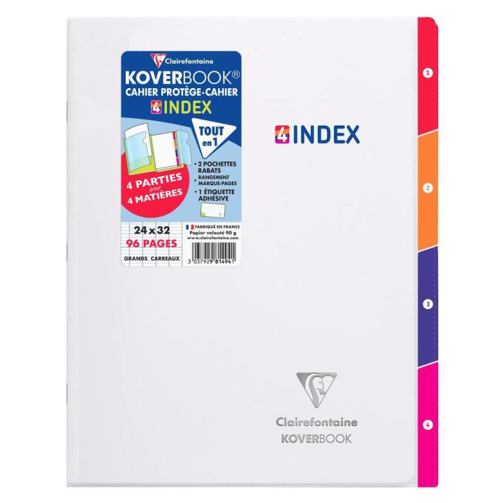 Cahier Koverbook 4 index 24 x 32 cm Grands carreaux Séyès 96 p Transparent - Clairefontaine - Rougier et Plé