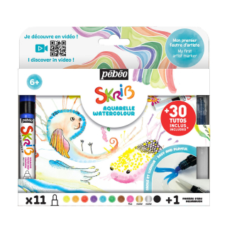 Marqueur gouache Skrib + pinceau à réservoir d'eau 11 couleurs - Rougier et Plé