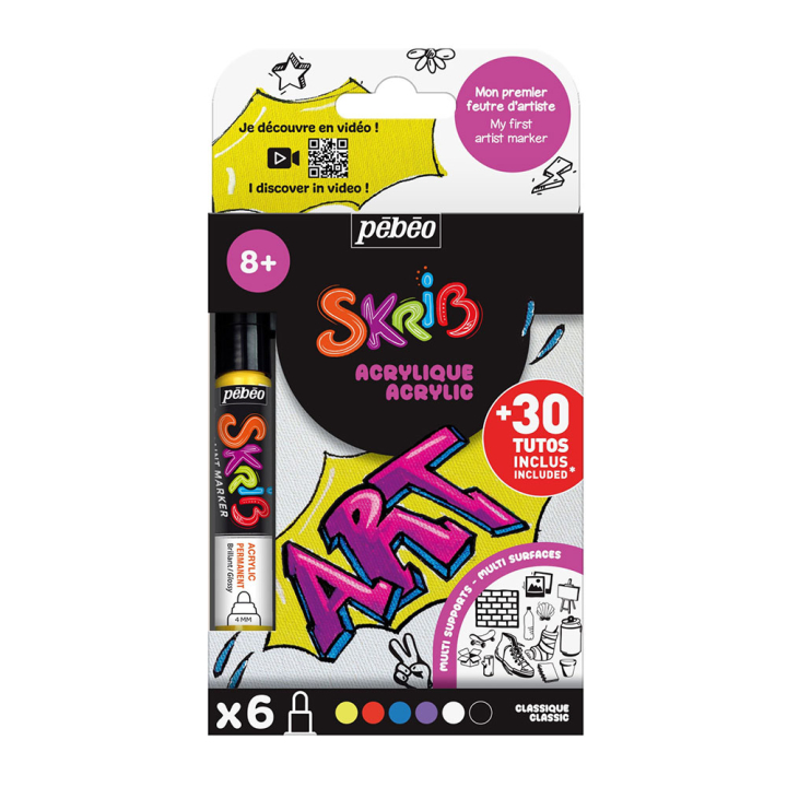 Marqueur acrylique Skrib 6 couleurs - Rougier et Plé