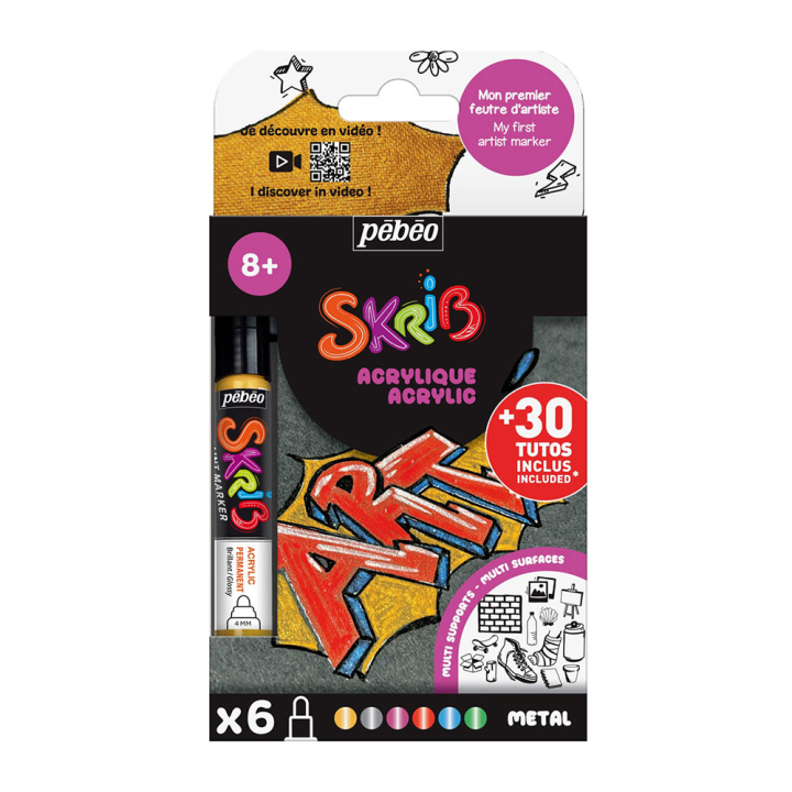 Marqueur acrylique Skrib 6 couleurs métal - Rougier et Plé