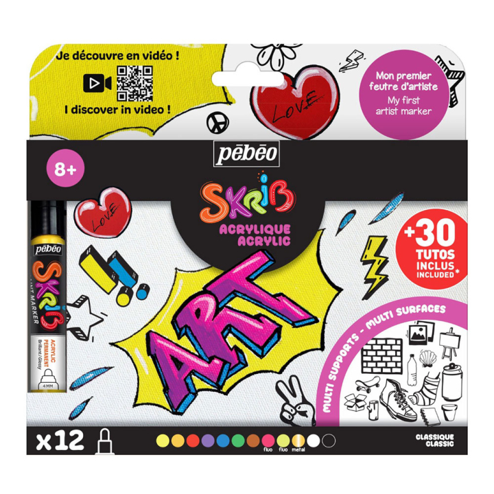 Marqueur acrylique Skrib 12 couleurs - Rougier et Plé