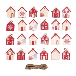 Calendrier de l'Avent maison en bois sur pinces à linge 24 pcs + Cordon - Rayher - Rougier et Plé