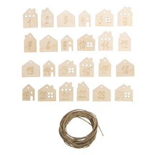 Maisons de l'Avent en bois chiffrées 24 pcs + cordon - Rayher - Rougier et Plé