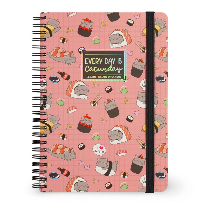 Carnet de notes à spirales Ligné 15 x 21 cm Sushi cat - Legami - Rougier et Plé