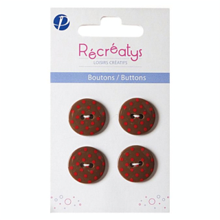 Boutons de customisation - marron à pois rouges - 2,5 cm - 3 pcs - Recreatys - Rougier et Plé