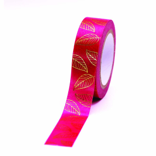 Masking tape feuilles fond terracotta 15  mm x 5 m - Global Gift - Rougier et Plé