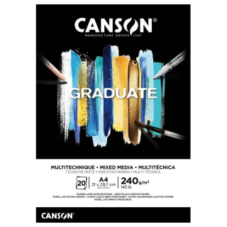 Bloc Graduate Mixed Media Papier noir 240 g/m² 20F - Canson - Rougier et Plé
