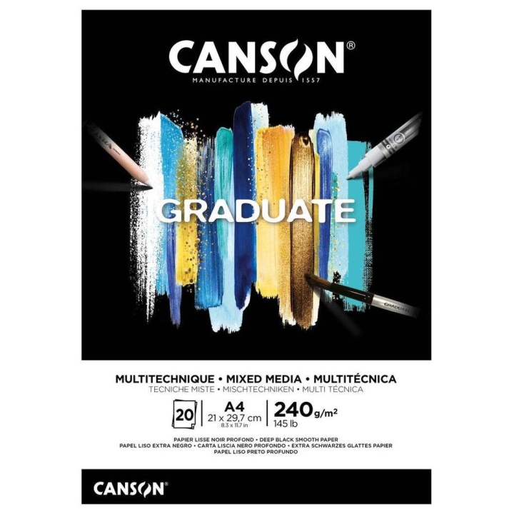 Bloc Graduate Mixed Media Papier noir 240 g/m² 20F - Canson - Rougier et Plé