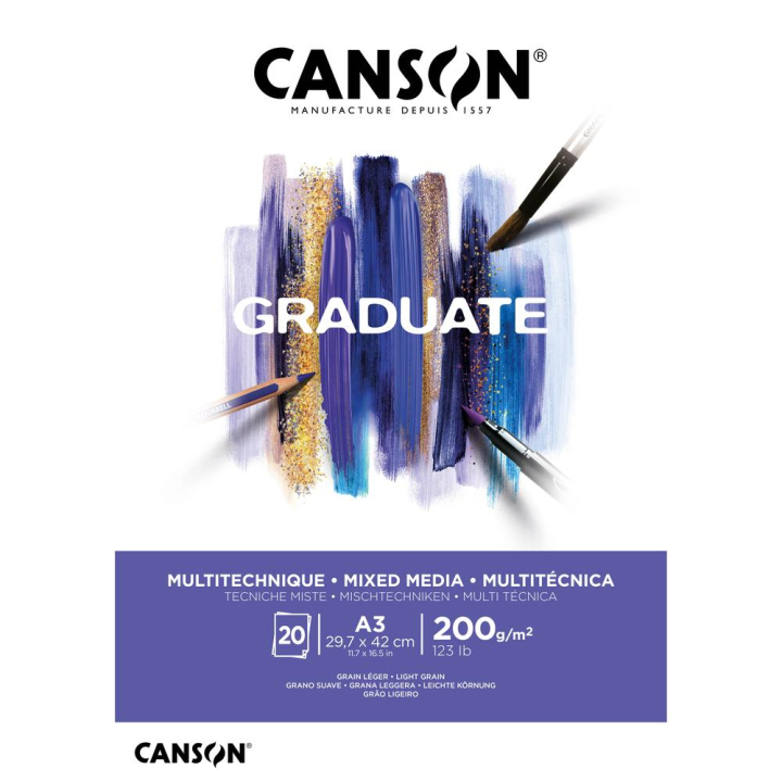 Bloc Graduate Mixed Media Papier Blanc 200 g/m² 20F - Canson - Rougier et Plé