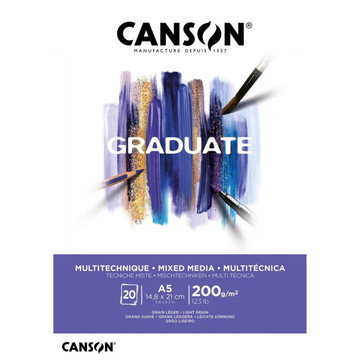 Bloc Graduate Mixed Media Papier Blanc 200 g/m² 20F - Canson - Rougier et Plé