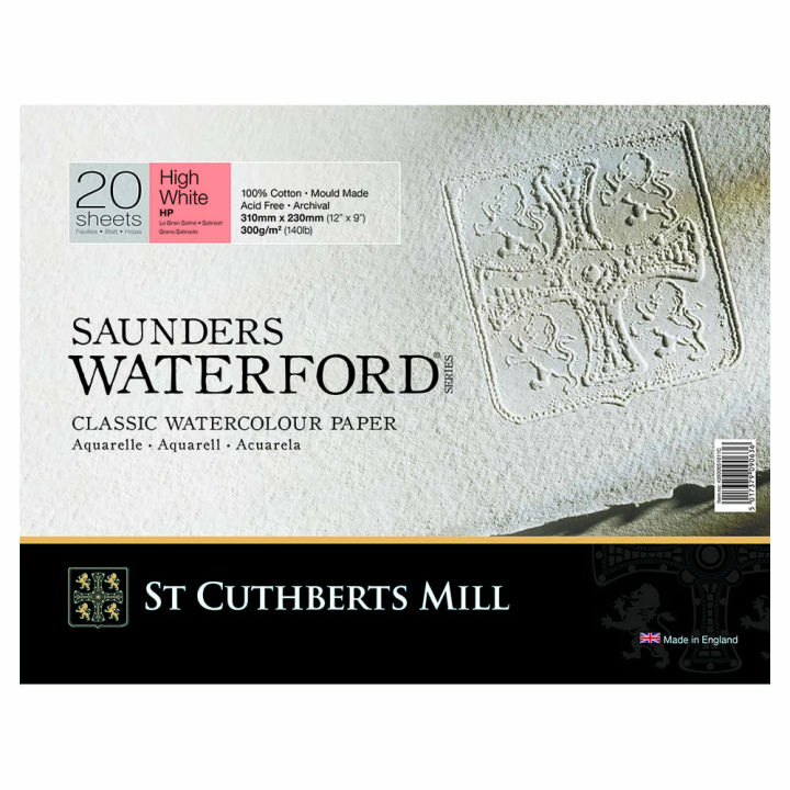 Bloc de papier aquarelle Extra blanc Grain satiné 300 g/m² 20F - Saunders Waterford - Rougier et Plé