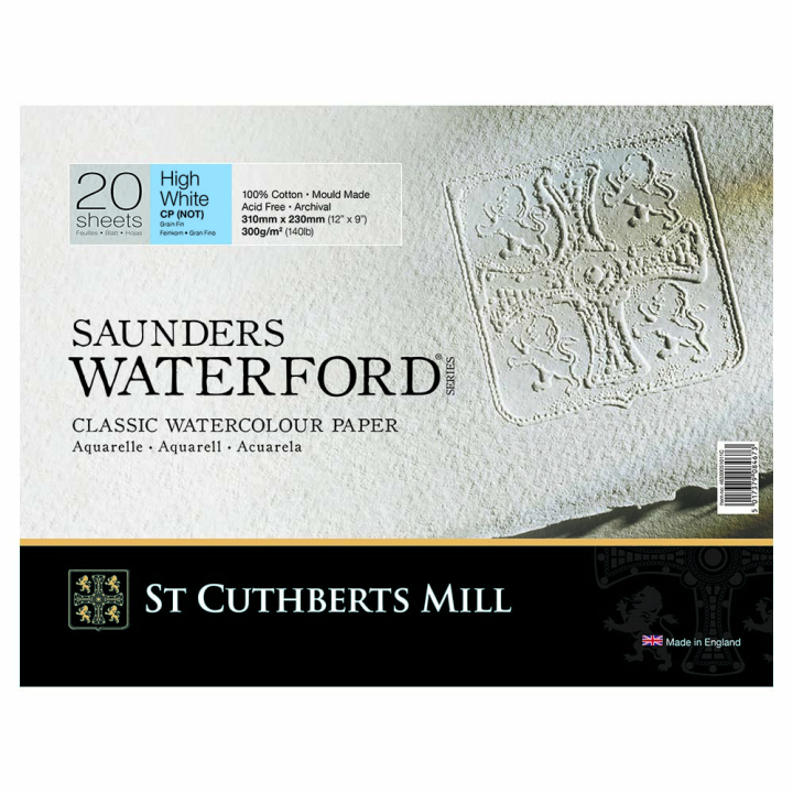 Bloc de papier aquarelle Extra blanc Grain fin 300 g/m² 20F - Saunders Waterford - Rougier et Plé