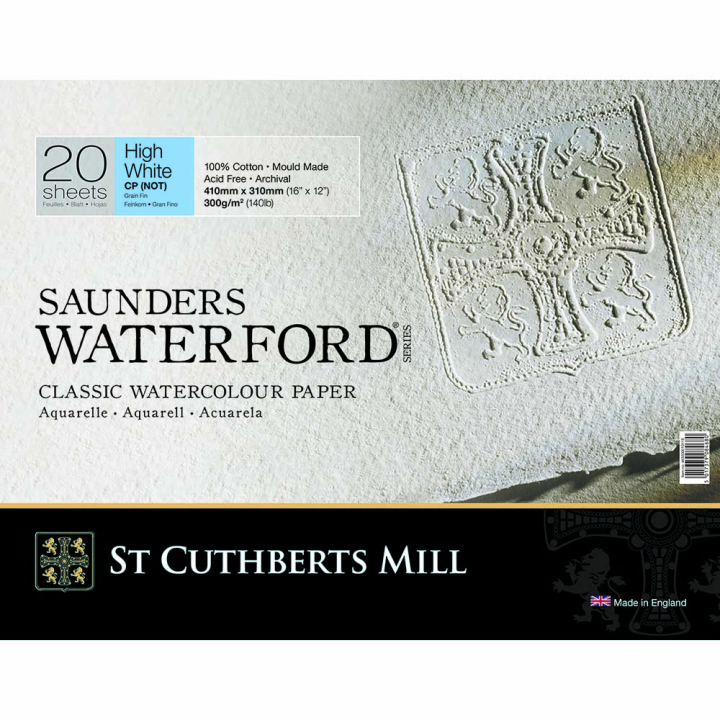 Bloc de papier aquarelle Extra blanc Grain fin 300 g/m² 20F - Saunders Waterford - Rougier et Plé