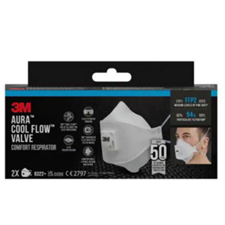 Masque 9322  aura  anti particules FFP2 Valve cool flow 2 pcs - 3M - Rougier et Plé