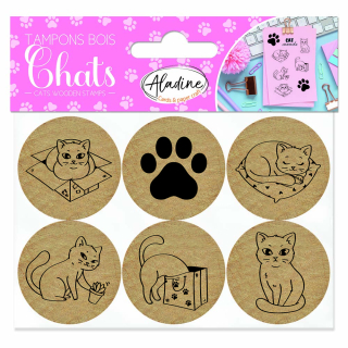 Lot de 6 tampons en bois ronds Chats - Aladine - Rougier et Plé