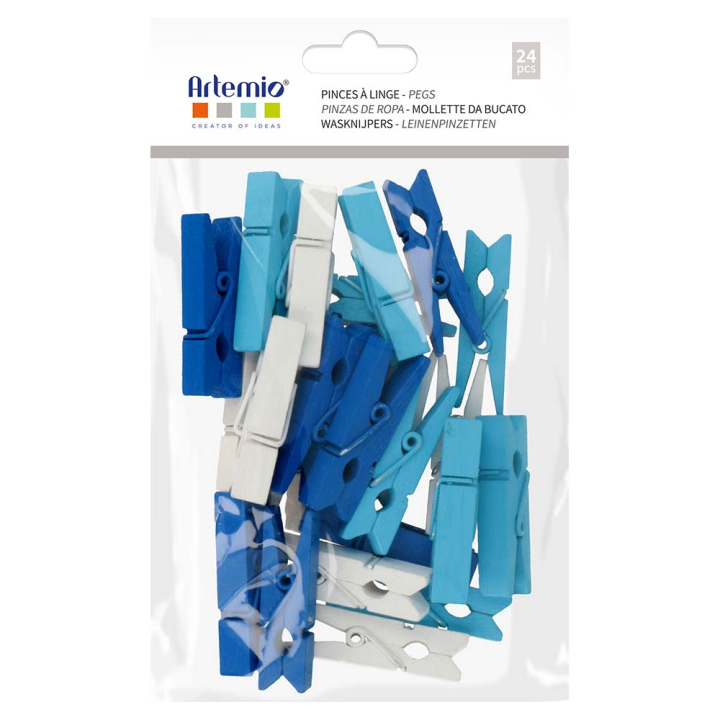 Set de 24 pinces à linge en bois bleues et blanches 3,5 x 0,7 cm - Artemio - Rougier et Plé