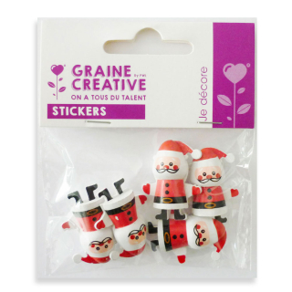 Stickers Père Noël en bois x 5 pièces - Graine Créative - Rougier et Plé