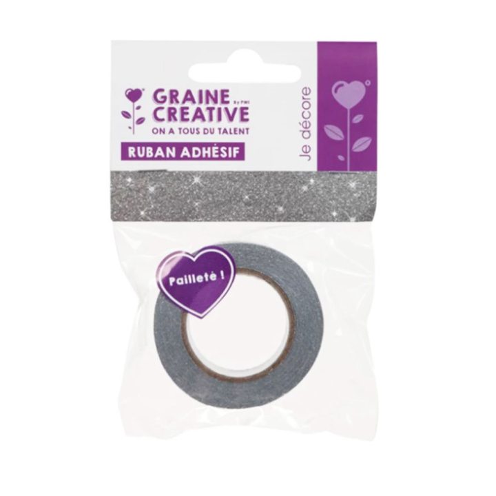 Ruban adhésif pailleté 15 mm x 5 m Argenté - Graine créative - Rougier et Plé