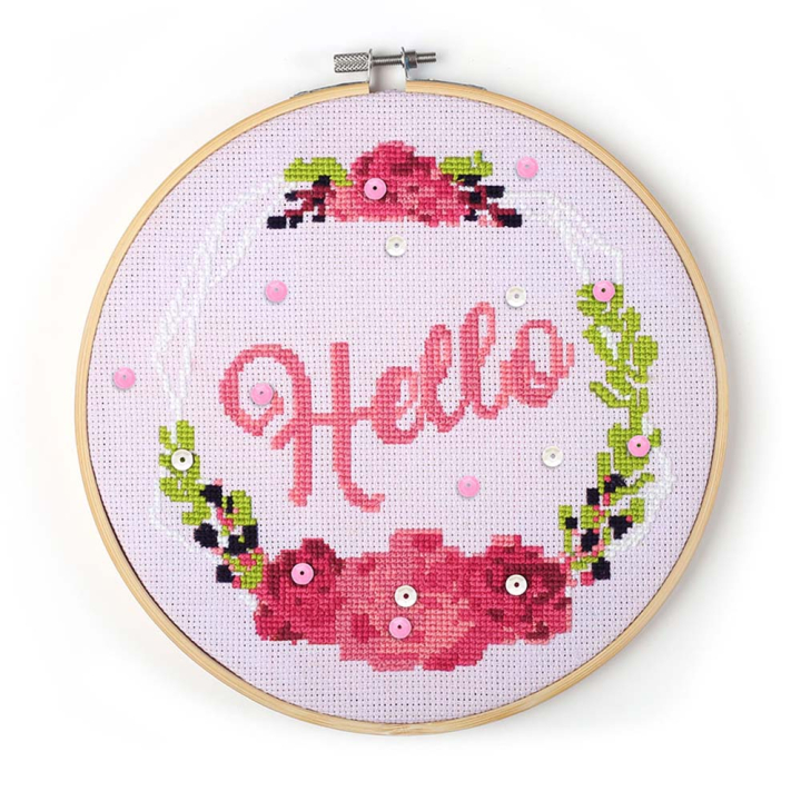 Kit Mon cadre à broder Hello ø 20 cm - Graine Créative - Rougier et Plé