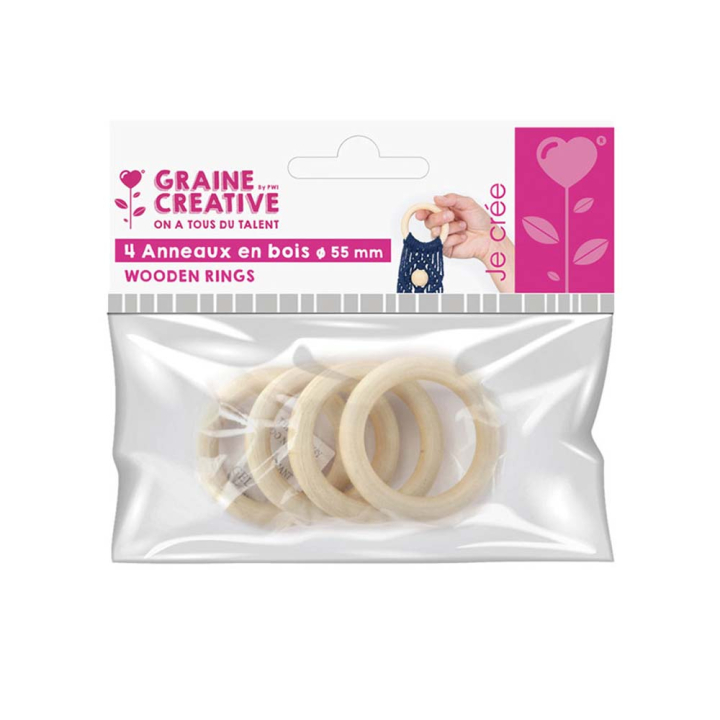 Anneaux en bois ø 55 mm 4 pcs - Graine Créative - Rougier et Plé